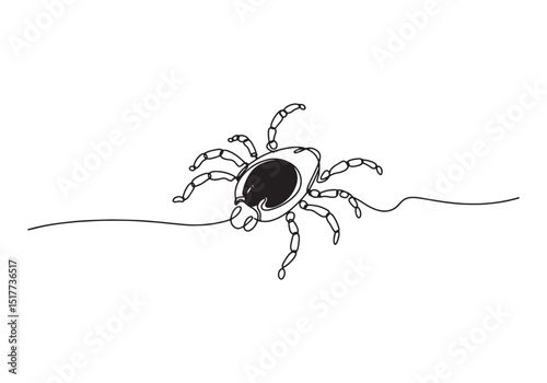Elegant continuous line drawing of a tick, black and white illus