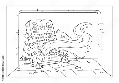 Mystical stone tablet with ancient inscriptions, illustration fo