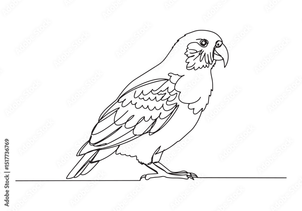 Fototapeta premium Elegant kakapo parrot continuous line drawing isolated on white