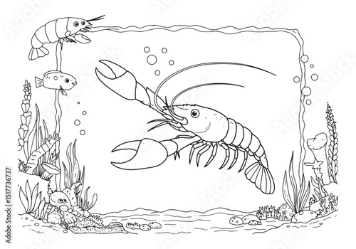 Enchanting Deep-Sea Crustacean Adventure, A Coloring Book Illust