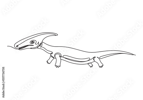 Elegant Diplocaulus Amphibian Illustration in Continuous Line Dr