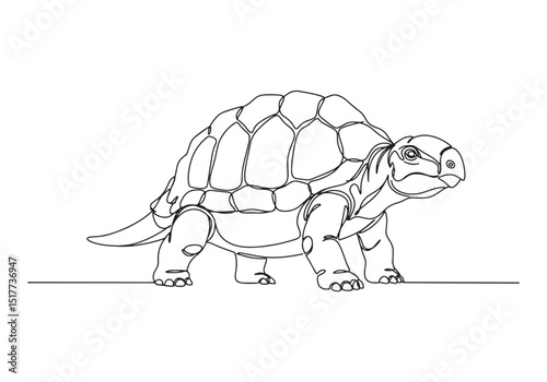 Monochrome depiction of glyptodon created in continuous line dra