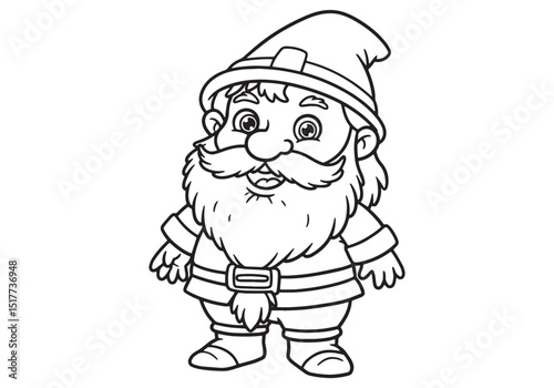 Charming dwarf with a beard in black and white for coloring book