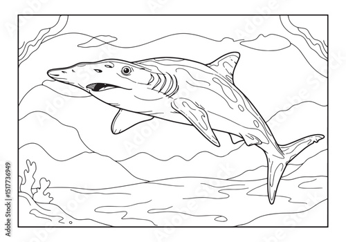 Majestic Great Hammerhead Shark in Detailed Coloring Book Illust