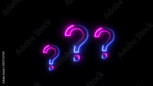 Neon question mark icon blue color illustration, On black background 4k.