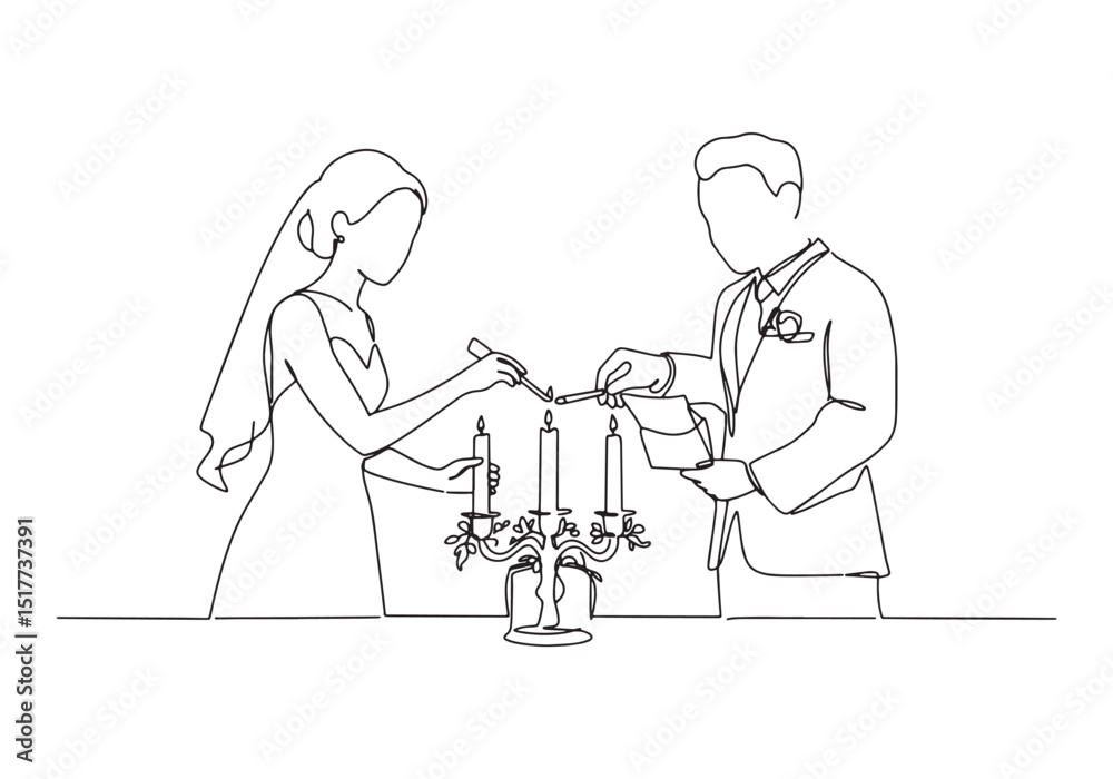 Elegant wedding ceremony illustration showcasing a couple lighti Elegant wedding ceremony illustration showcasing a couple lighti