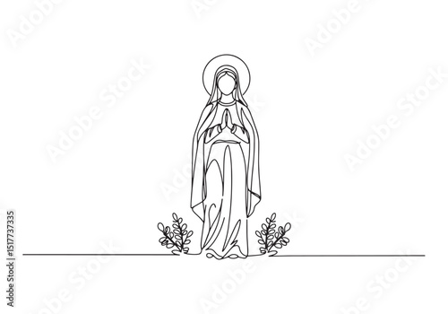 Immaculate Conception in a Single Continuous Line Drawing Artwor