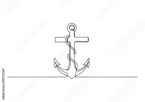 Elegant single line drawing of a minimalist anchor symbol in bla