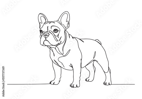 French Bulldog Line Art, Continuous One-Line Drawing of a French