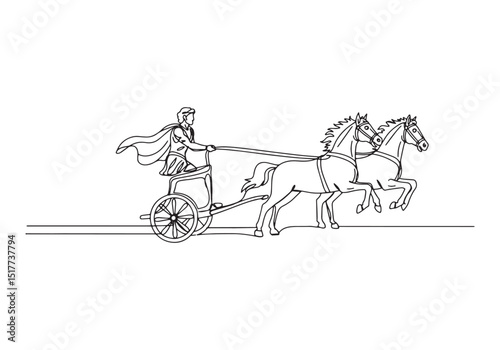 Continuous Line Drawing of Helios Riding Chariot with Two Horses