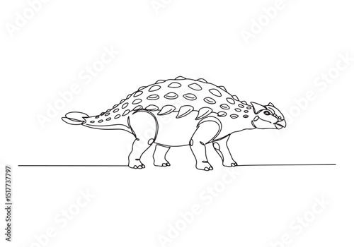 Elegant Ankylosaurus, A Continuous Line Drawing in Black and Whi