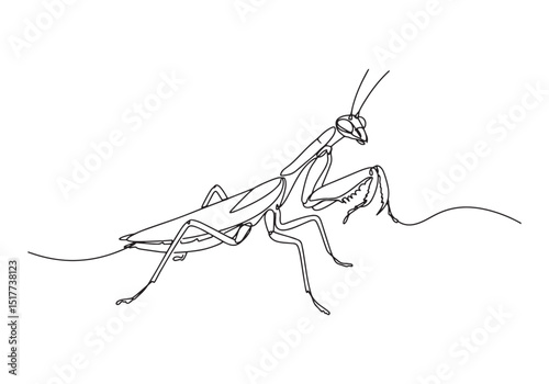 Elegant mantid portrait created with continuous line drawing tec
