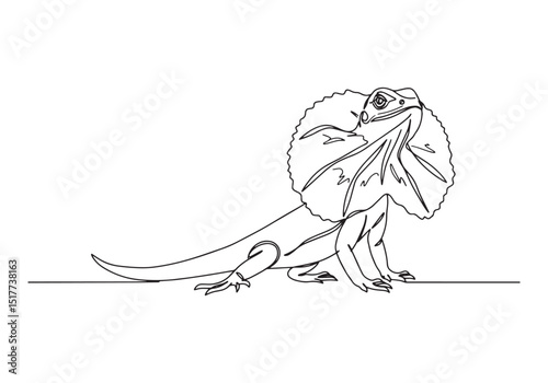 Elegant Frilled Lizard Portrait in Continuous Line Art Style Des