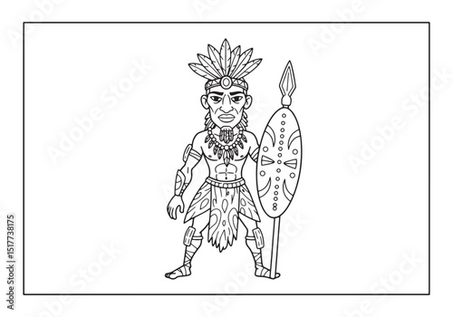 Vintage Zulu Warrior Coloring Page, A Black and White African Ad