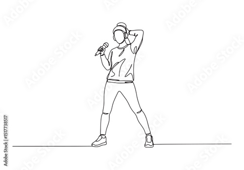 Continuous Line Drawing of Female Rapper Performing on Stage wit