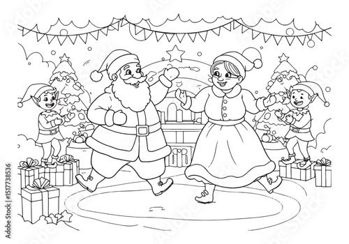 Festive Fun, A Black and White Coloring Page Featuring Santa and