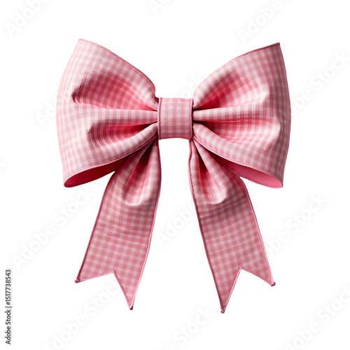 A pink and white gingham patterned bow isolated isolated on transparent background