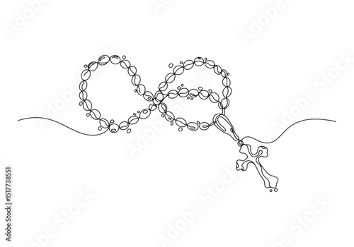 Elegant Rosary Beads, A Continuous One-Line Drawing in Black and