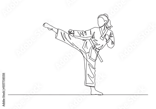 Elegant continuous line drawing illustration of a female athlete