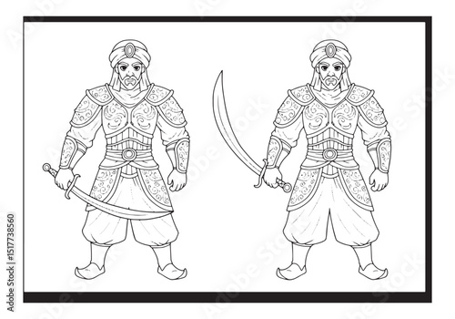 Detailed Black and White Illustration of a Saracen Warrior from