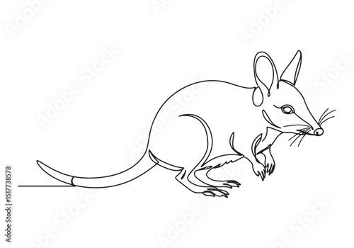 Elegant Greater Bilby Illustration, Continuous Line Art in Black