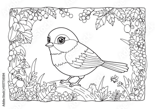 Whimsical Chickadee Coloring Page for Creative Kids and Adults A