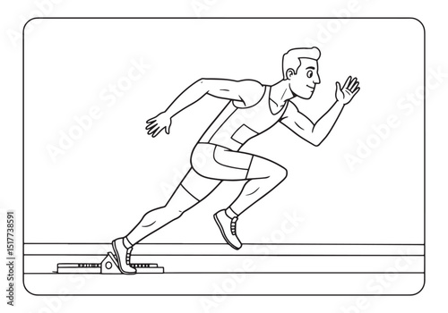 Vintage Coloring Page of Male Athlete in Track and Field Sprinti