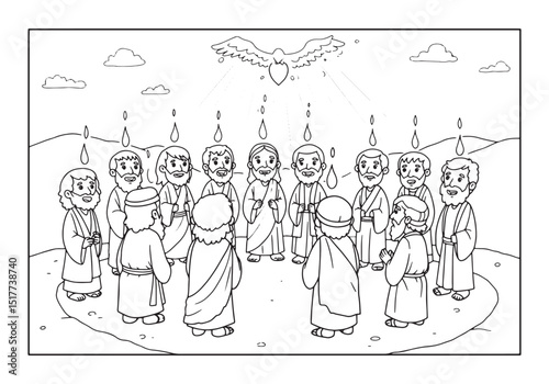 A Pentecost Coloring Page Depicting the Holy Spirit Descending o