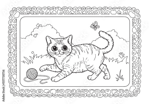 Adorable Selkirk Rex Kitten Coloring Page with Playful Butterfly