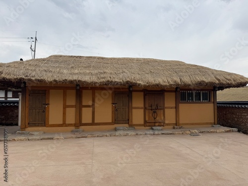 Traditional Korean Thatched Roof House at Myeoncheon-eupseong Fortress