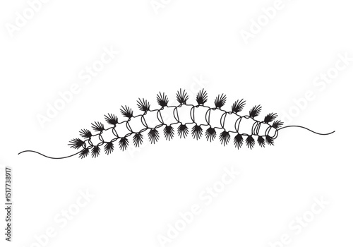 Minimalist oneline drawing of a bristle worm, marine annelid vec