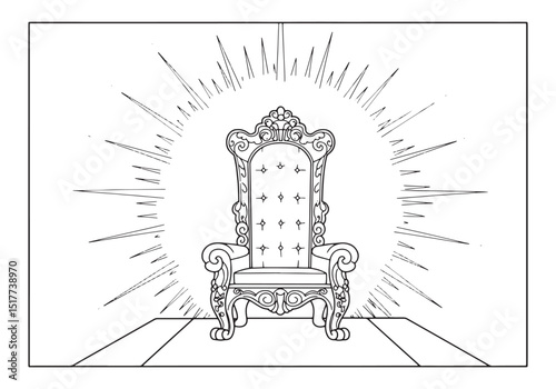 Detailed throne coloring page with ornate details and radiating