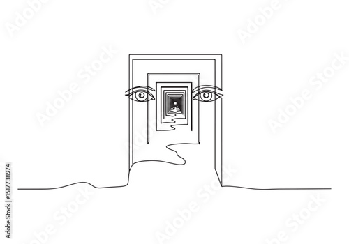 Abstract Continuous Line Drawing of Hallway Illusion with Human