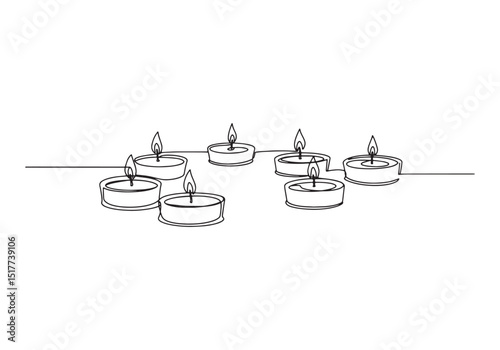 Elegant floating candles in continuous line drawing, vintage bla
