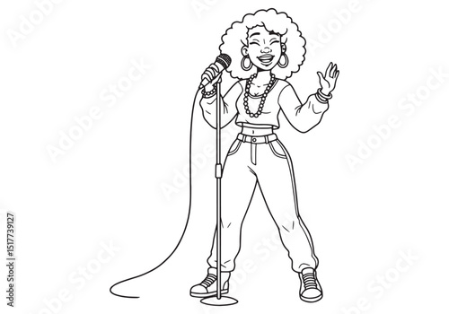 Continuous Line Drawing of Female R,B Musician Singing with Micr