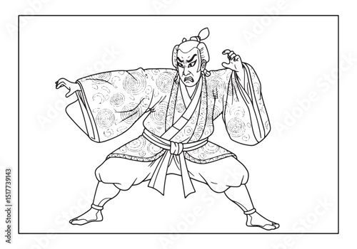 Intricate Kabuki Performer Coloring Page for Creative Artistic E