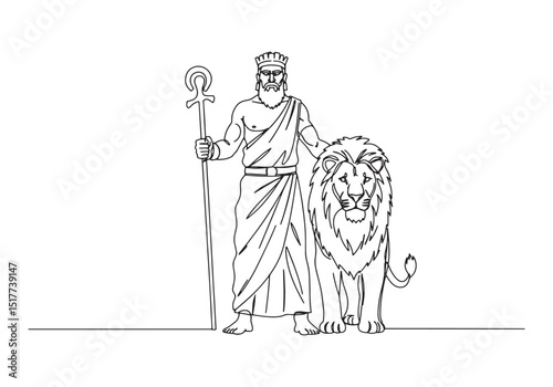Gilgamesh epic hero in continuous one-line drawing monochrome de