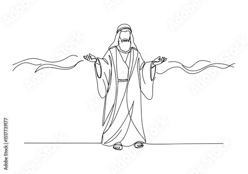 Continuous Line Drawing of Prophet Hosea with Open Arms Offering