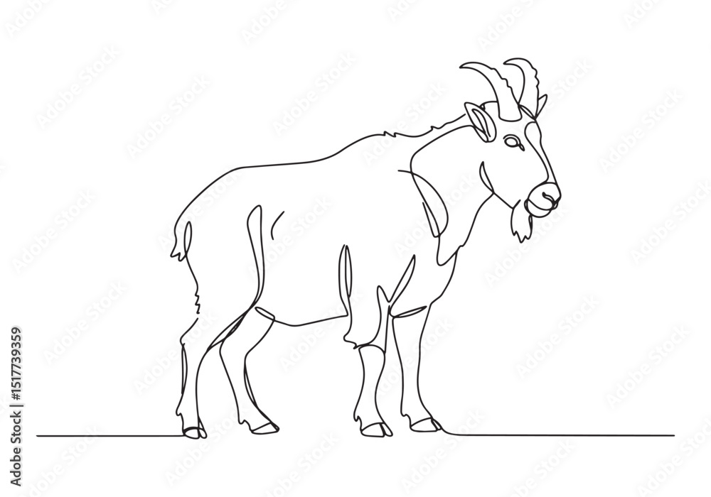 Fototapeta premium Elegant alpine goat created with continuous oneline drawing styl