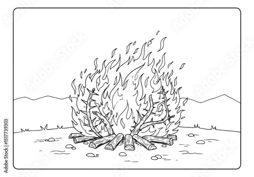 Burning Thorn Bush Detailed Line Art Illustration for Coloring B