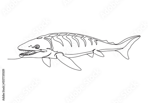 Elegant Dunkleosteus Portrait, A Continuous Line Drawing of Preh