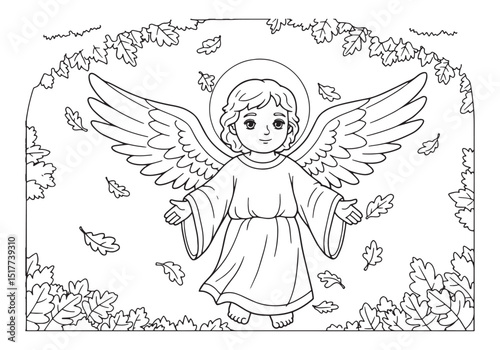 Adnachiel autumn angel coloring page illustration with whimsical