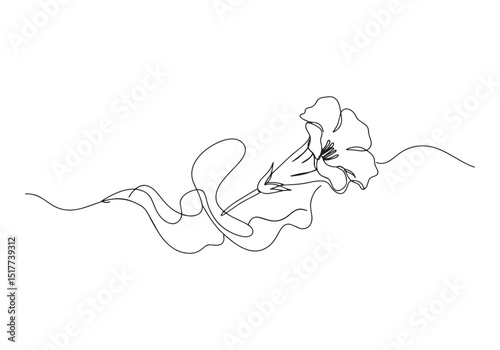 Elegant Angel's Trumpet Flower Continuous Line Art Illustration
