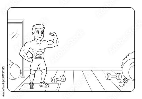 Vintage Style Coloring Book Page of a Male Athlete Working Out i