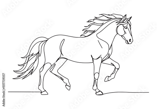 Elegant equine continuous line drawing of a majestic water horse
