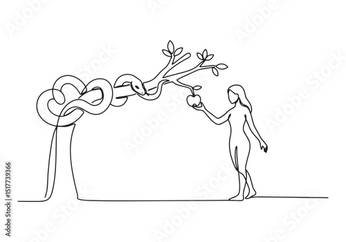 Adam and Eve biblical scene depicted in continuous line drawing