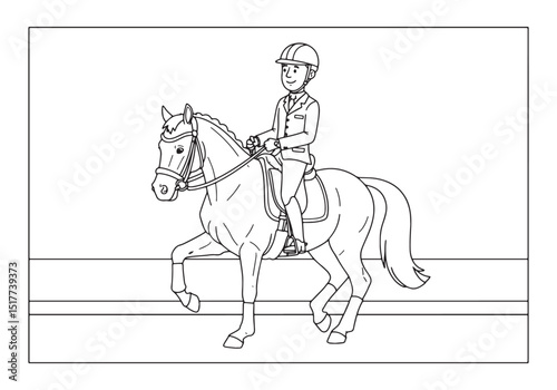 Elegant Male Dressage Athlete on Horse Coloring Page for Creativ