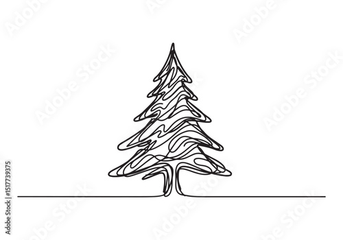 Minimalist christmas tree illustration in continuous line drawin