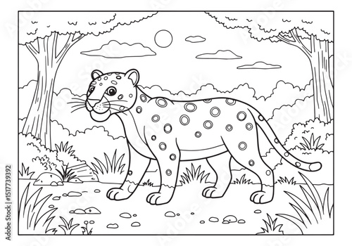 Enchanting Panther in Nature Coloring Page for Creative Relaxati
