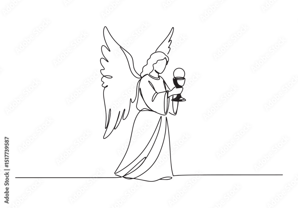 Fototapeta premium Continuous Line Art of Angel Holding Chalice in Minimalist Style